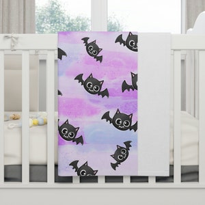Cute Baby Bat Spooky Halloween Baby Blanket Pastel Goth Bat Throw Blanket Spooky Home Decor Halloween Baby Shower Gift Newborn Girl Blanket
