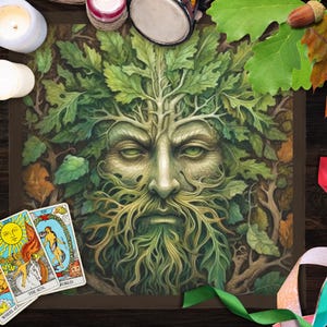 Beltane Altar Cloth Green Man Tarot Cloth Spring Watercolor Wheel Of The Year Altar Table Witchy Decor Pagan Pentacle Witchcraft Supplies