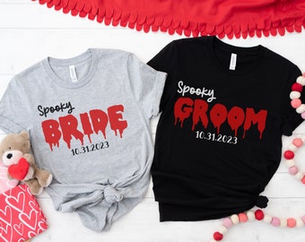 Custom Wedding Shirt Spooky Bride and Groom Personalized Tee Shirt Goth Wedding Custom Date T-shirt Matching Couples Wedding Tee Goth Gift
