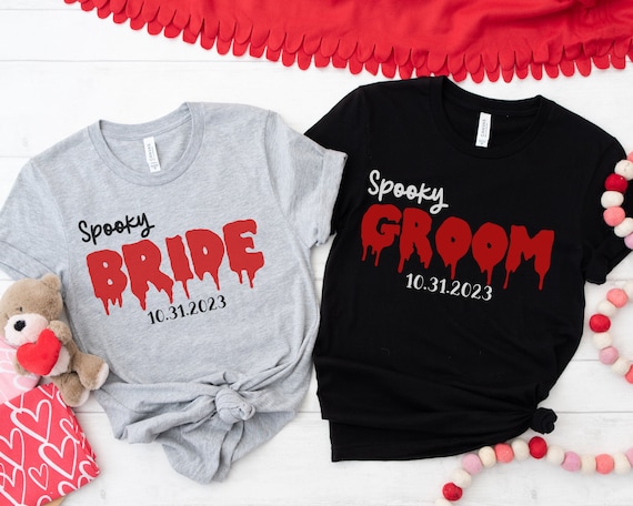 Custom Wedding Shirt Spooky Bride and Groom Personalized Tee Shirt Goth Wedding Custom Date T-shirt Matching Couples Wedding Tee Goth Gift