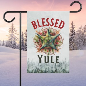 Yule Garden Flag Winter Solstice Banner Yard Decoration Witchy Garden Banner Witchy Triple Moon Yard Decorations Snow Moon Porch Flag Pagan
