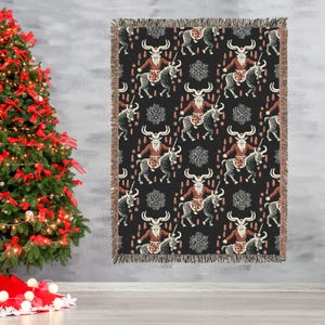 Krampus Woven Blanket, Spooky Cheepmas Krampus Decor, Scandinavian Folk Horror Tapestry Throw, Krampusnacht Gift, Bohemian Winter Solstice image 5