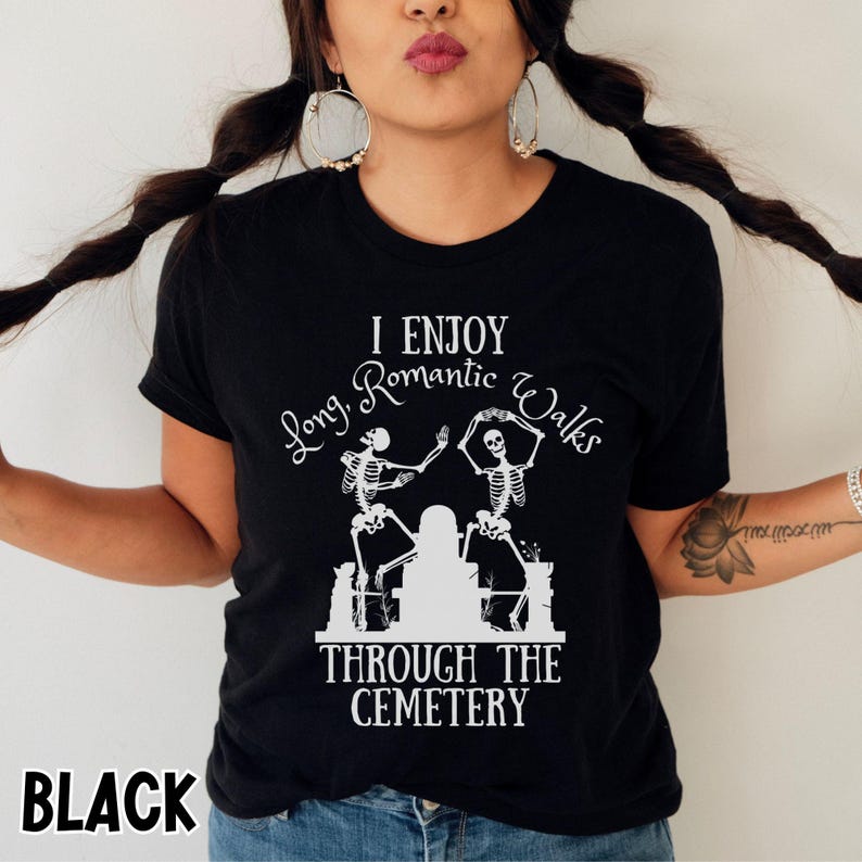 Cemetary Humor Graveyard Shirt, Gothic Couples Romantic Dark Humor Tee, Anti-Valentine's Day, Spooky Skeleton Alternative Valentine Tee image 9