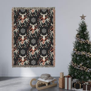 Krampus Woven Blanket, Spooky Cheepmas Krampus Decor, Scandinavian Folk Horror Tapestry Throw, Krampusnacht Gift, Bohemian Winter Solstice image 3