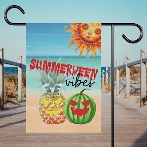 Summerween Vibes Garden Flag, Spooky Summer Banner Garden and Yard Decoration, Spooky Garden Banner, Jack o Lantern Pineapple Porch Decor