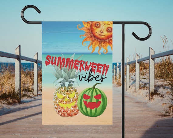 Summerween Vibes Garden Flag, Spooky Summer Banner Garden and Yard Decoration, Spooky Garden Banner, Jack o Lantern Pineapple Porch Decor