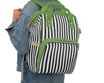 Goth Black White Striped Diaper Bag Horror Aesthetic Spooky Insulated Cooler Bag Goth Newborn Backpack Alt Baby Shower Gift Goth Mom Cooler