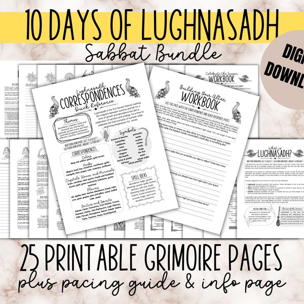 Lughnasadh Sabbat Witchcraft Bundle Download Baby Witch Lammas Guide Book of Shadows Printables Starter Grimoire Wiccan Spellbook Ink Saver