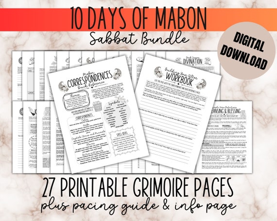 Mabon Sabbat Witchcraft Bundle Download Baby Witch Fall Equinox Guide Book of Shadows Printables Starter Grimoire Wiccan Spellbook Ink Saver