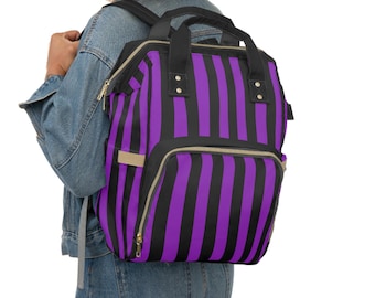 Goth Black Purple Striped Diaper Bag Horror Aesthetic Spooky Insulated Cooler Bag Goth Newborn Backpack Alt Baby Shower Gift Goth Mom Cooler
