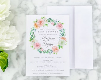 Floral Baby Shower Invitation | Digital File | Watercolor | Bridal Shower | Rustic Floral | Baby Shower Invite | Pink Floral