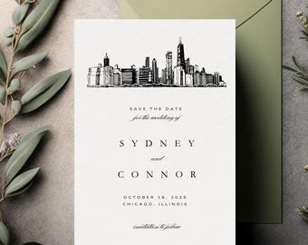 Chicago Skyline Save the Date Template - Editable Canva Digital Download - Windy City Wedding Invitation - Printable & Instant Access