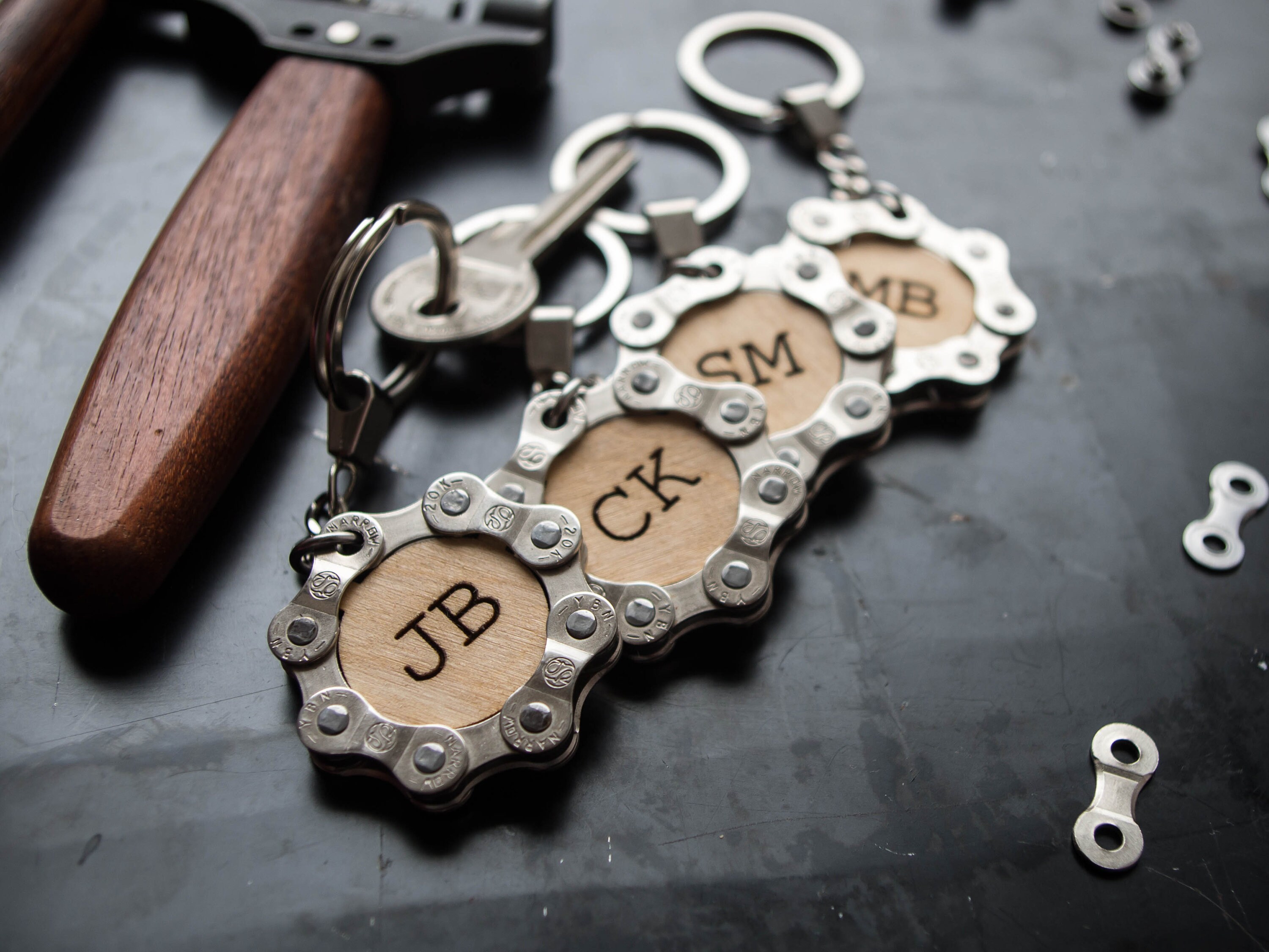 Customizable Bike Chain Keychain, Peronalized Engraved Initials ...