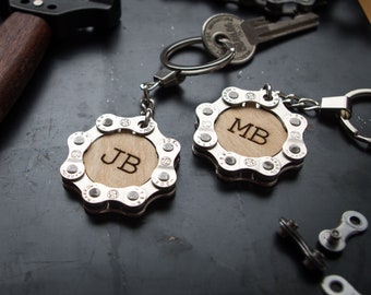 Customizable Bike Chain Keychain, Peronalized Engraved Initials, Upcycled Bicycle Chain Gift