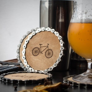 City Bike Chain Coaster, Urban Home Decor, Unique Engraved Cyclist Gift