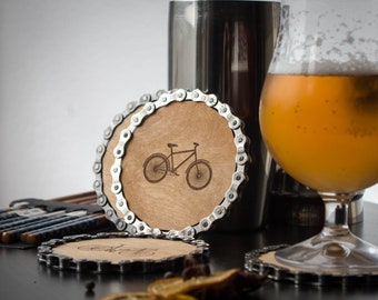 City Bike Chain Coaster, Urban Home Decor, Unique Engraved Cyclist Gift