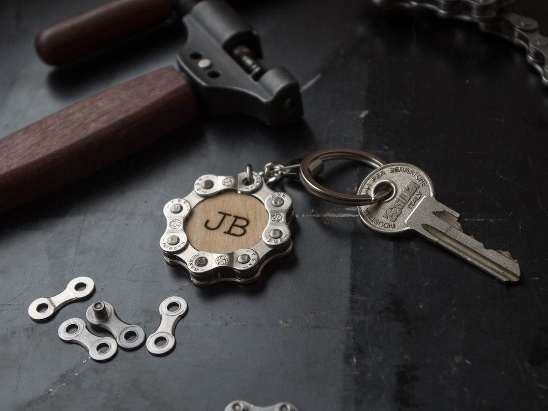 Personalized Bicycle Chain Keychain, Custom Engraved Initials, Eco