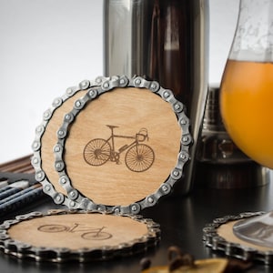 Unique Road Bike Chain Coasters: Handcrafted from Recycled Bicycle Chains and Plywood