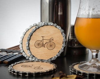 Unique Road Bike Chain Coasters: Handcrafted from Recycled Bicycle Chains and Plywood