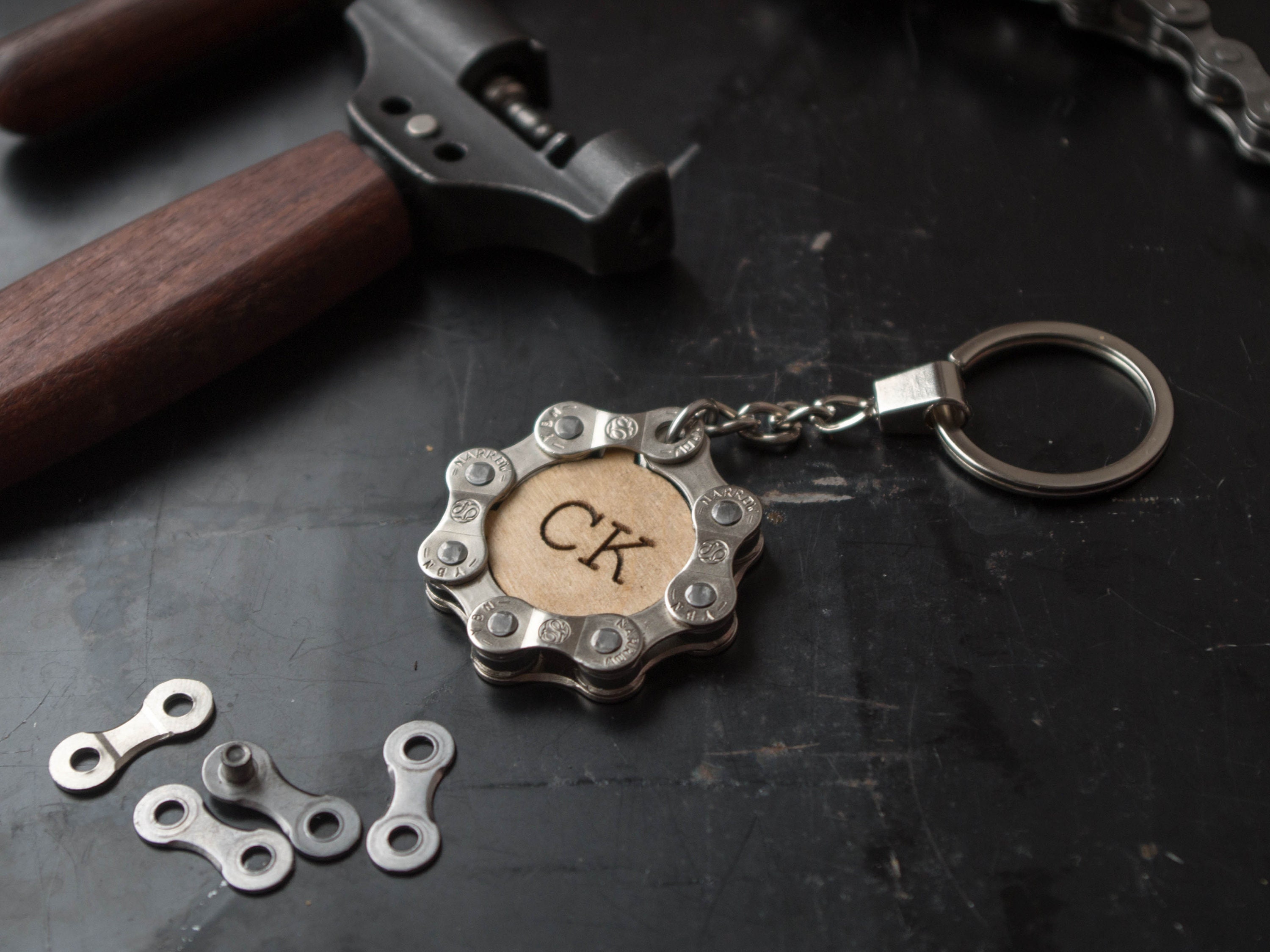 Customizable Bike Chain Keychain, Peronalized Engraved Initials ...
