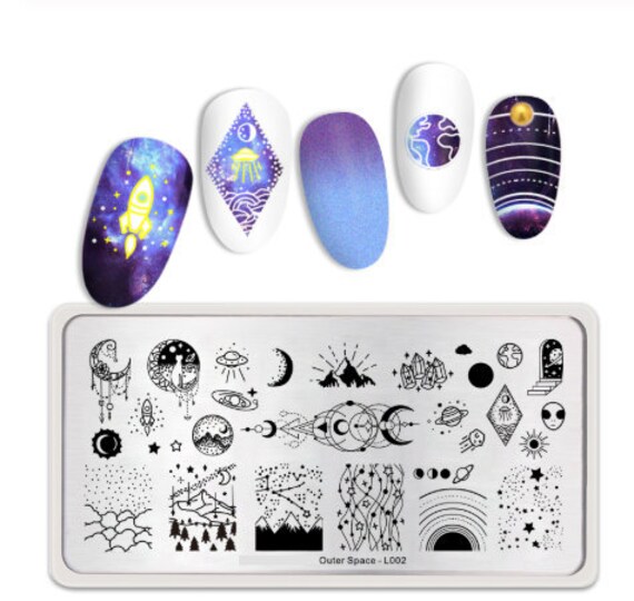 Nail Stamping Plate Universe Dream Space Moon Nail Art | Etsy