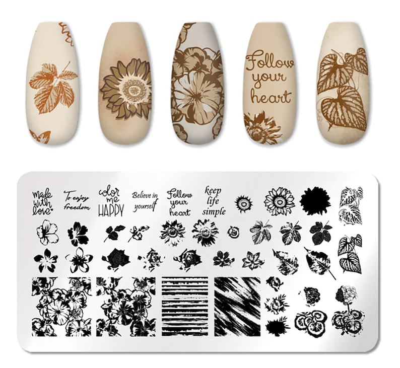 Flowers Nail Stamping Plate Nail Stamping Plate Autumn Plate Etsy