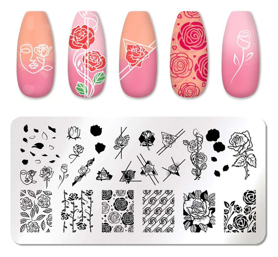 Artistic Heart Flower Nail Art Stamping Plate Nail Stamp for - Etsy