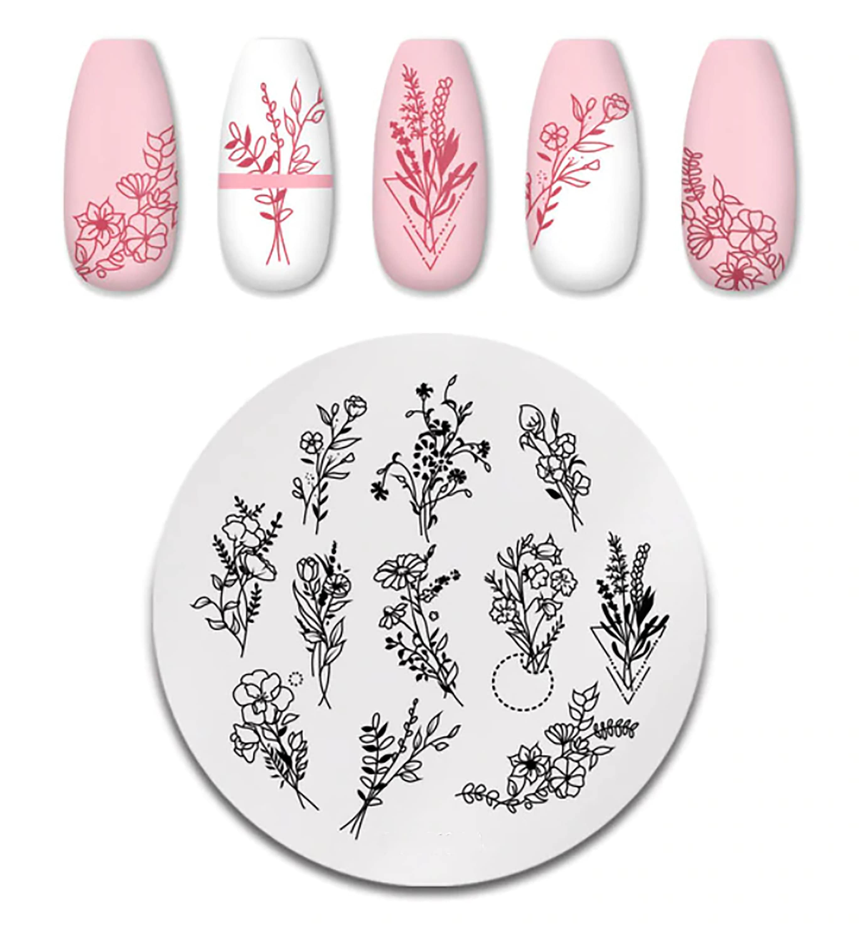 1pc Nail Art Stamping Plate Geometric Flower Pattern Stainless