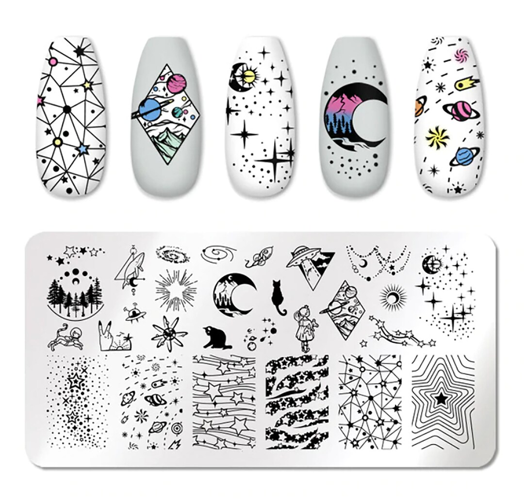 Space Moon Stars Nail Art Stamping Plate Nail Stamp for DIY Manicure Art  Nail Stamping Tool Stamping Plate 