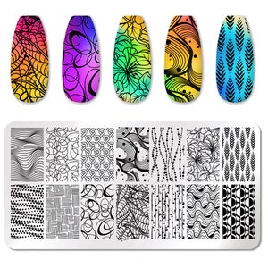 Large Nail Stamping Plate Abstract Nail Plate Nail Template DIY Manicure Art Flowers Lines Nail Stamp Nail Art Do It Yourself Nail Art