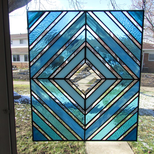 Teal Stained Glass Panel Etsy