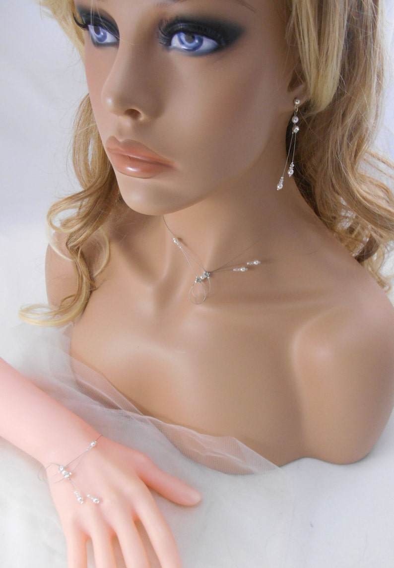 Bridal jewelry with pearly beads and rhinestones strass solitaire Set of wedding jewelry Duo de Strass