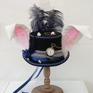 Witte konijn zwarte hoge hoed 100% wol Alice in Wonderland "I'm Late"