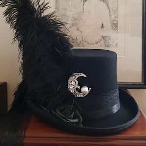 Stevie Nicks geïnspireerd 100% wol zwarte hoge hoed zwarte magie vrouw maan Victoriaanse zigeuner Boho Festival