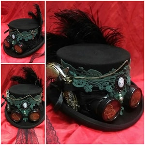 Steampunk Festival Victoriaanse Cameo zwart 100% wol cilinderhoed Googles Steampunk Gun klokken sleutel Burning Man Cosplay Ascot bruiloft