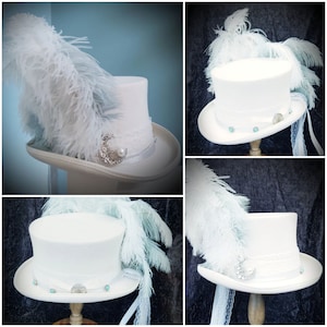 Stevie Nicks Moonlight Inspired White Top Hat 100% Wool Moon Wedding Festival