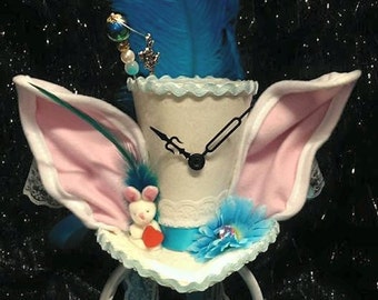 White Rabbit Alice in Wonderland Through The Looking Glass Mini Top Hat Mad Hatter Tea Party Steampunk Wedding Ascot Bunny Clocks Easter