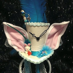 White Rabbit Alice in Wonderland Through The Looking Glass Mini Top Hat Mad Hatter Tea Party Steampunk Wedding Ascot Bunny Clocks Easter