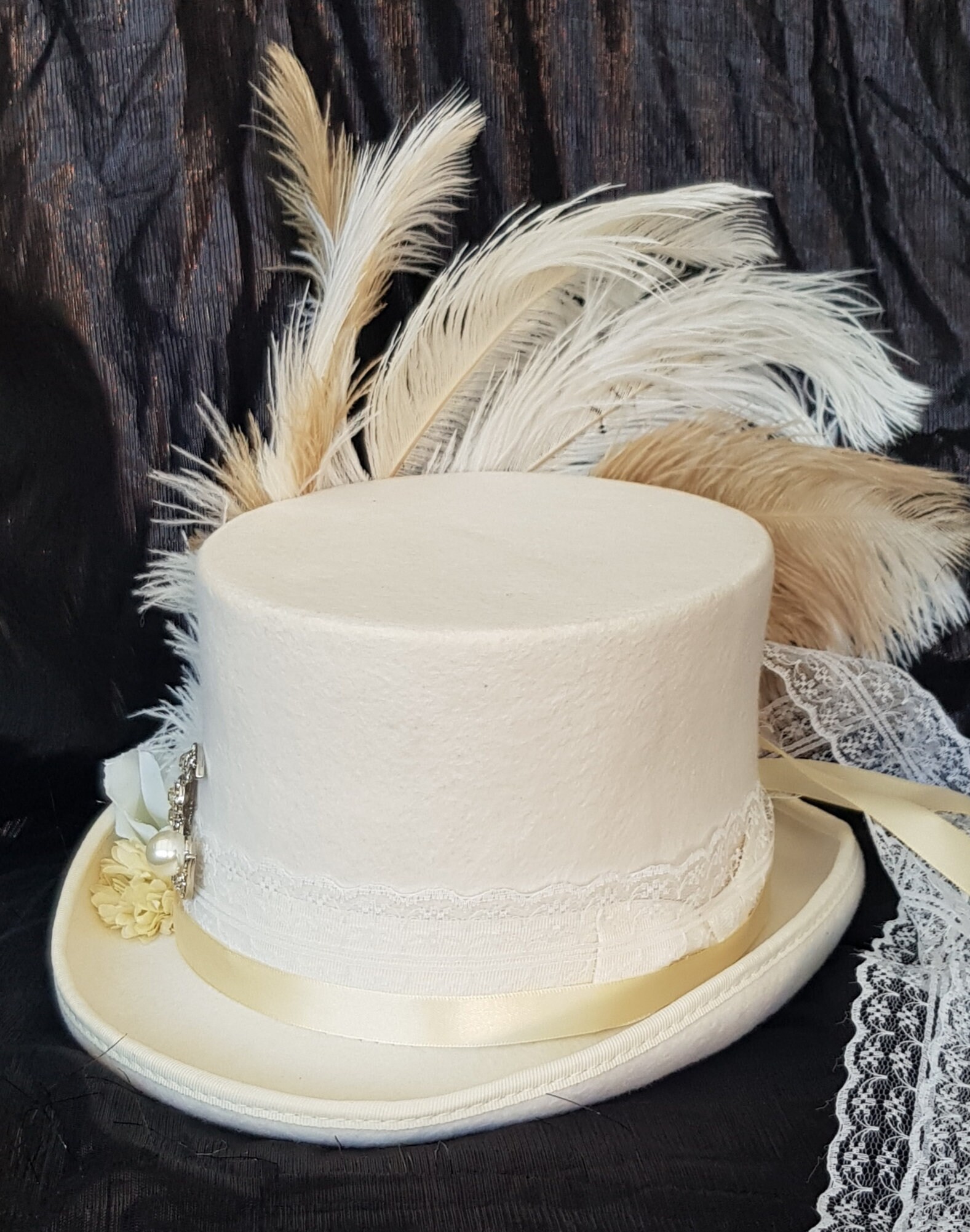 Stevie Nicks Inspired White Top Hat 100% Wool BELLADONA  display picture 1