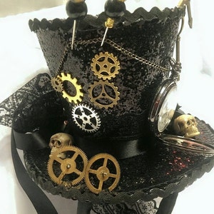 Steampunk Time Halloween Gothic Cosplay Black Mini Top Hat Real Pocket Watch Clocks Wheels Keys Skulls Rose Alice Through The Looking Glass image 2