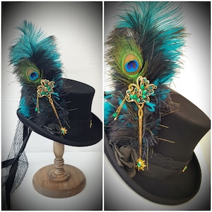 Stevie Nicks geïnspireerd 100% wol zwarte hoge hoed Peacock blauwe vlinder Boho Victoriaanse Festival cosplay