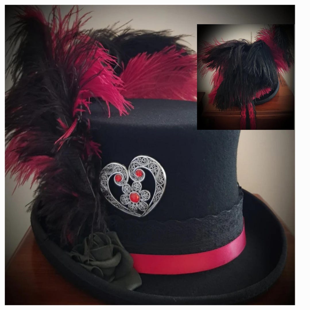 Stevie Nicks Inspired Top Hat 100% Wool Black Red WILD HEART  display picture 2