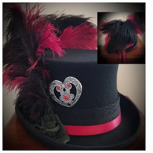 Stevie Nicks inspiré chapeau haut de forme 100 % laine noir rouge coeur sauvage broche dentelle gitane bohème rose cosplay steampunk festival victorien