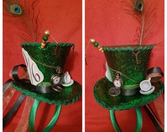 Mini chapeau haut de forme vert Alice au pays des merveilles du Chapelier fou