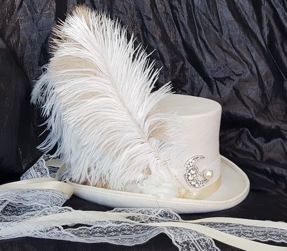 Stevie Nicks Inspired White Top Hat 100% Wool BELLADONA  display picture 2