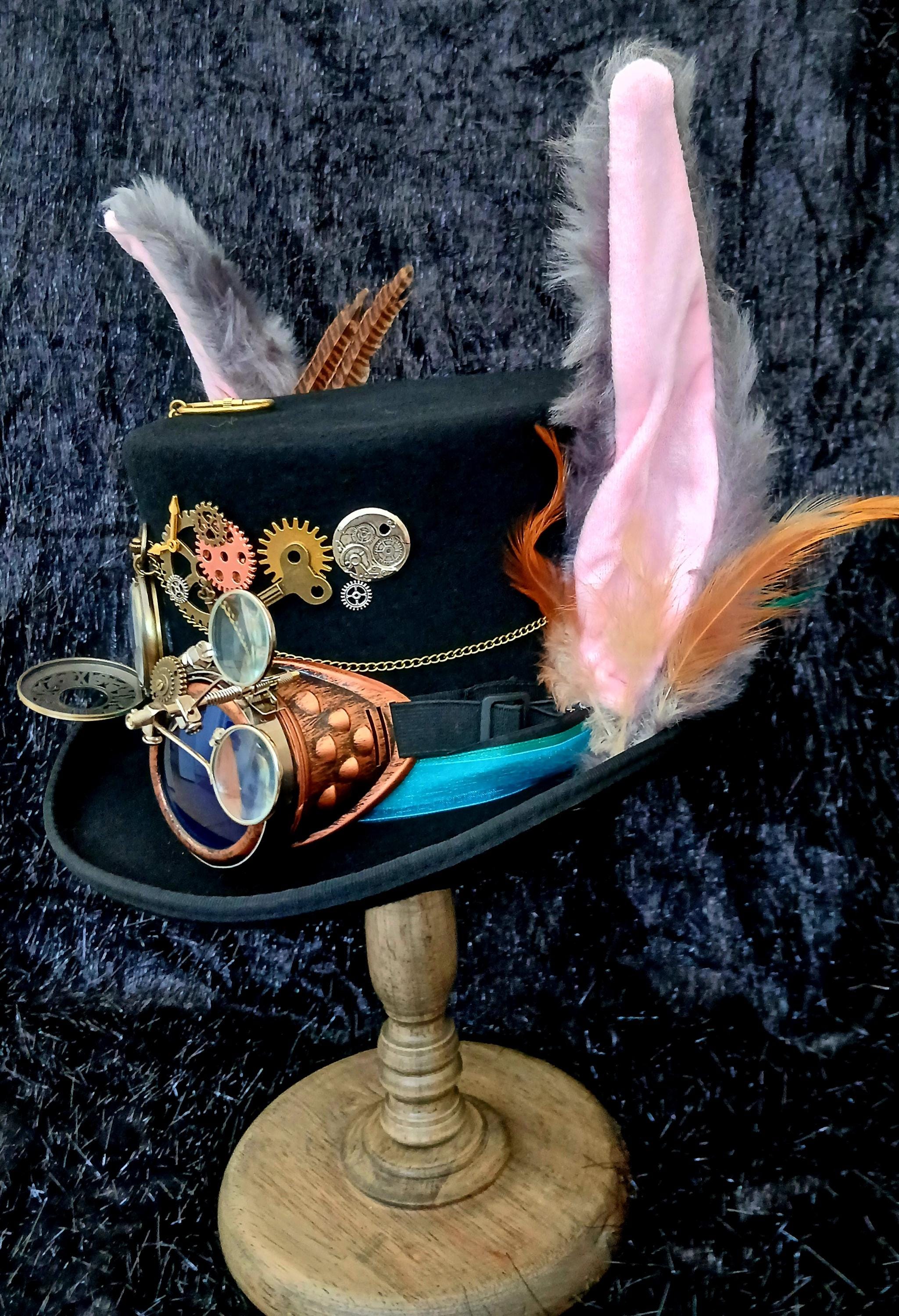 Steampunk March Hare Top Hat Black 100% Wool White Rabbit  display picture 1