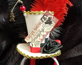 Circus Freakshow White Mini Top Hat Steampunk Cosplay Circus Ticket Jester Clown Wedding Ascot Festivals