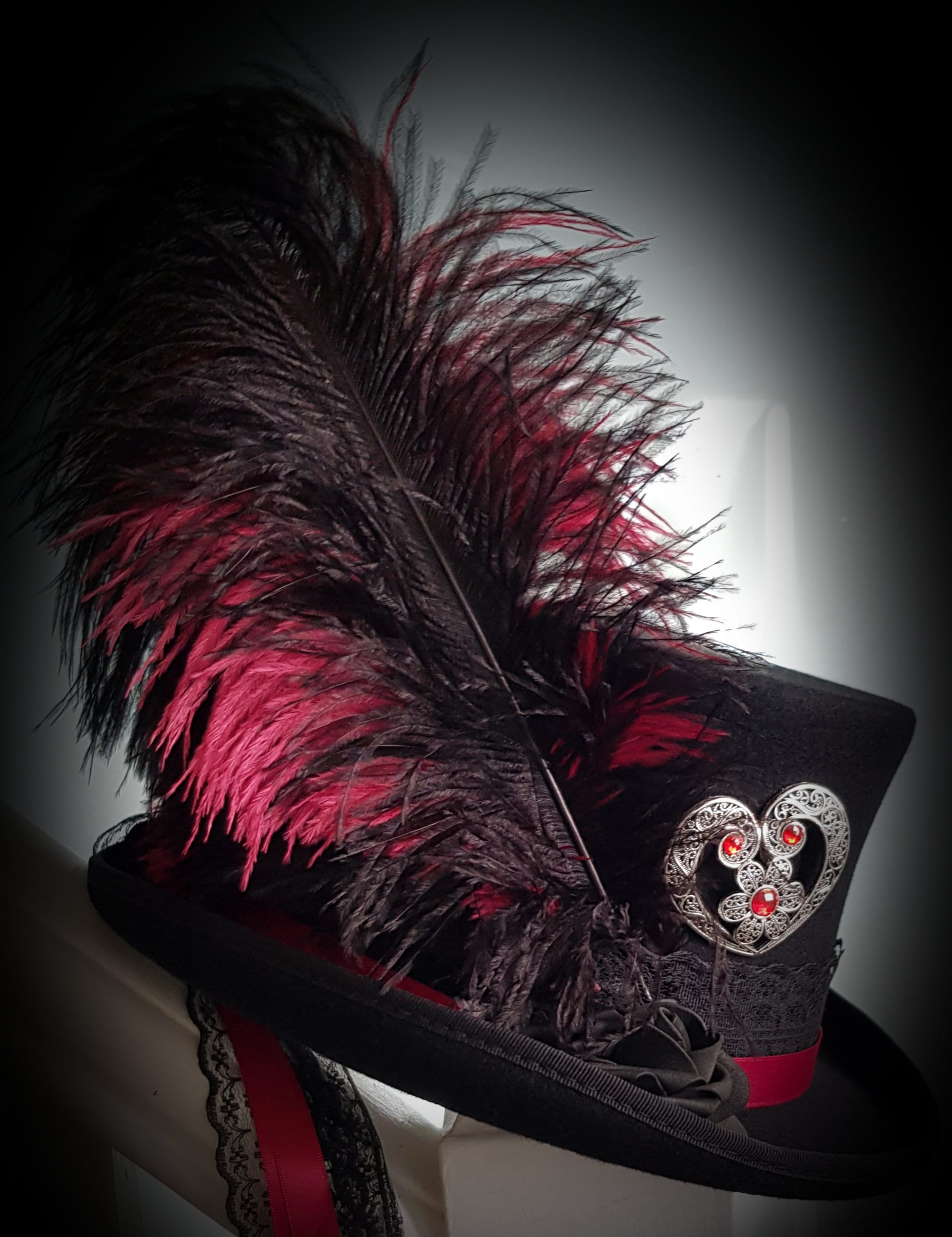 Stevie Nicks Inspired Top Hat 100% Wool Black Red WILD HEART  display picture 3