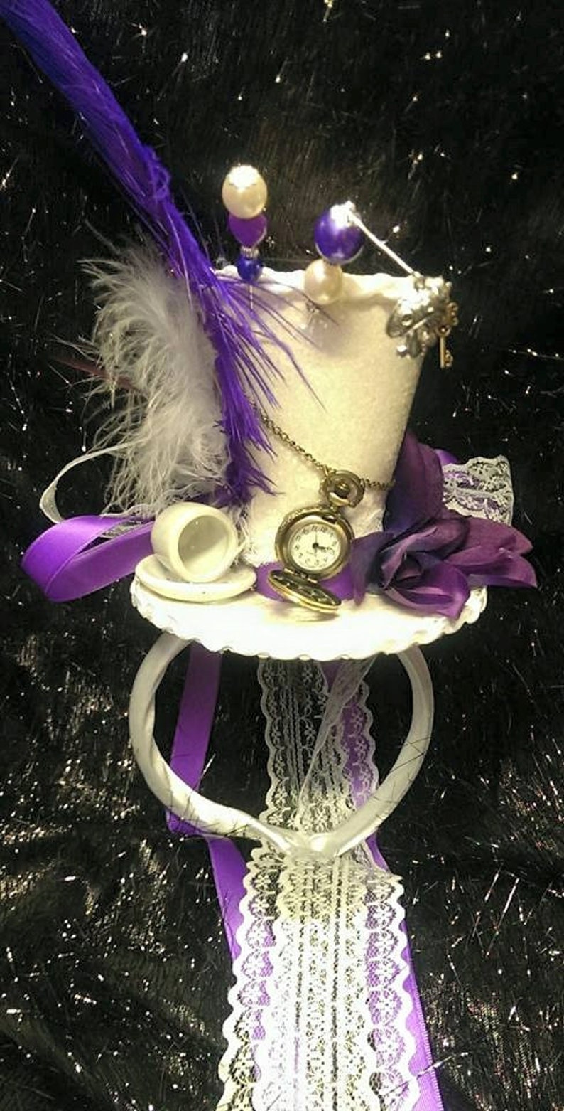 Mad Hatter Alice in Wonderland Alice Through The Looking Glass Bespoke Mini Top Hat Real Pocket Watch Tea Party Wedding Ascot Cosplay image 1