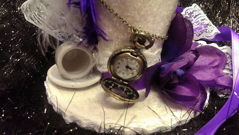 Mad Hatter Alice in Wonderland Alice Through The Looking Glass Bespoke Mini Top Hat Real Pocket Watch Tea Party Wedding Ascot Cosplay image 5